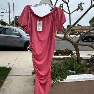 Kimchi Blue Pink Puff Sleeve Off-Shoulder Midi Dress Maternity